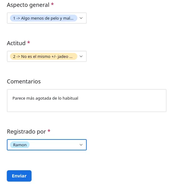 Formulario de registro de síntomas y observaciones
